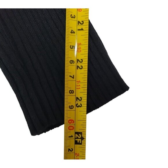 Elegant Black Ribbed Knit Dress With Asymmetrical Neckline, Long Sleeves, Size S - Picture 10 of 10